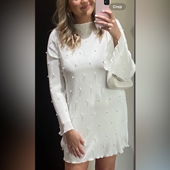 Waverles Dresses & Skirts - Chic White Pearl-Studded Long Sleeve Dress From Waverles